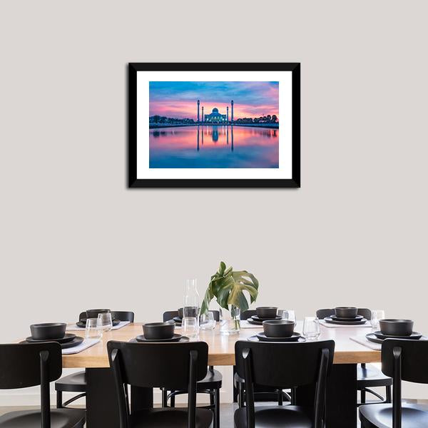 Reflection Of Mosque In Lake Canvas Wall Art-3 Horizontal-Gallery Wrap-25" x 16"-Tiaracle