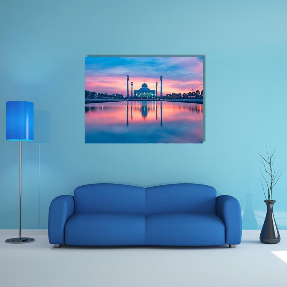 Reflection Of Mosque In Lake Canvas Wall Art-1 Piece-Gallery Wrap-48" x 32"-Tiaracle
