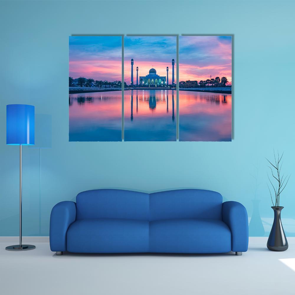 Reflection Of Mosque In Lake Canvas Wall Art-3 Horizontal-Gallery Wrap-37" x 24"-Tiaracle