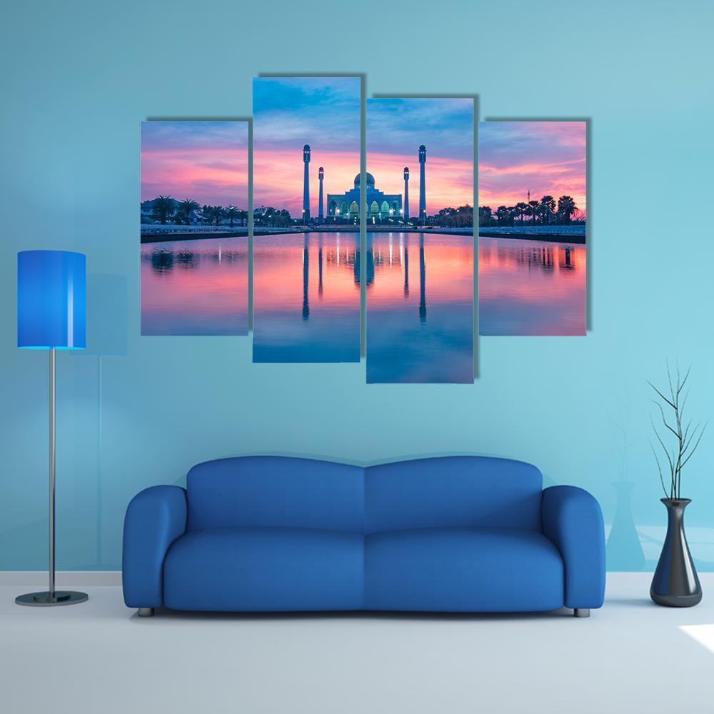 Reflection Of Mosque In Lake Canvas Wall Art-4 Pop-Gallery Wrap-50" x 32"-Tiaracle