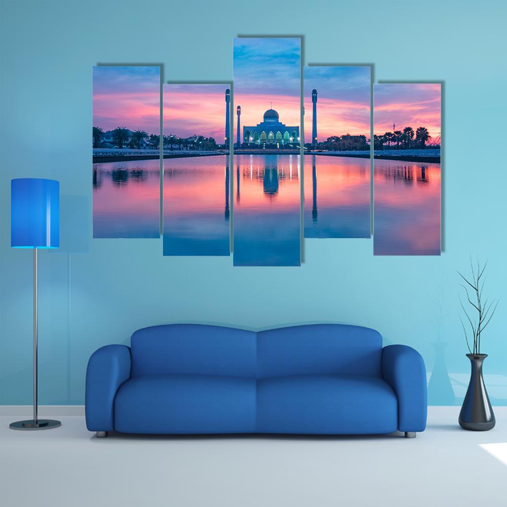 Reflection Of Mosque In Lake Canvas Wall Art-5 Pop-Gallery Wrap-47" x 32"-Tiaracle