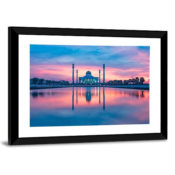 Reflection Of Mosque In Lake Panoramic Canvas Wall Art-1 Piece-36" x 12"-Tiaracle