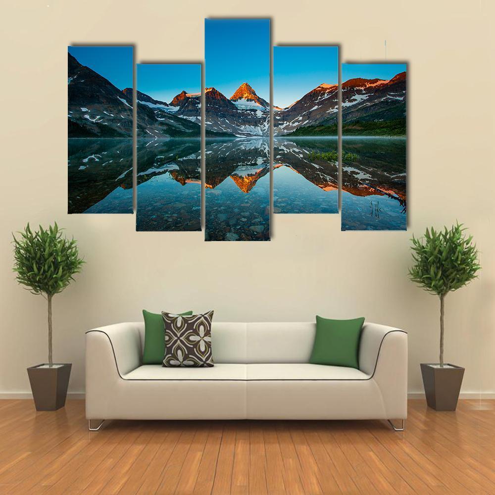 Reflection Of Mount Assiniboine Canvas Wall Art-5 Pop-Gallery Wrap-47" x 32"-Tiaracle