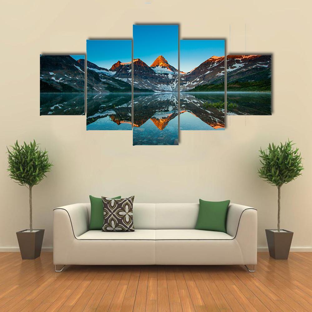 Reflection Of Mount Assiniboine Canvas Wall Art-5 Star-Gallery Wrap-62" x 32"-Tiaracle