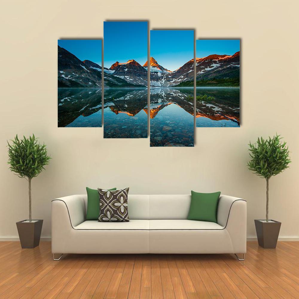 Reflection Of Mount Assiniboine On Magog Lake Canvas Wall Art-4 Pop-Gallery Wrap-50" x 32"-Tiaracle