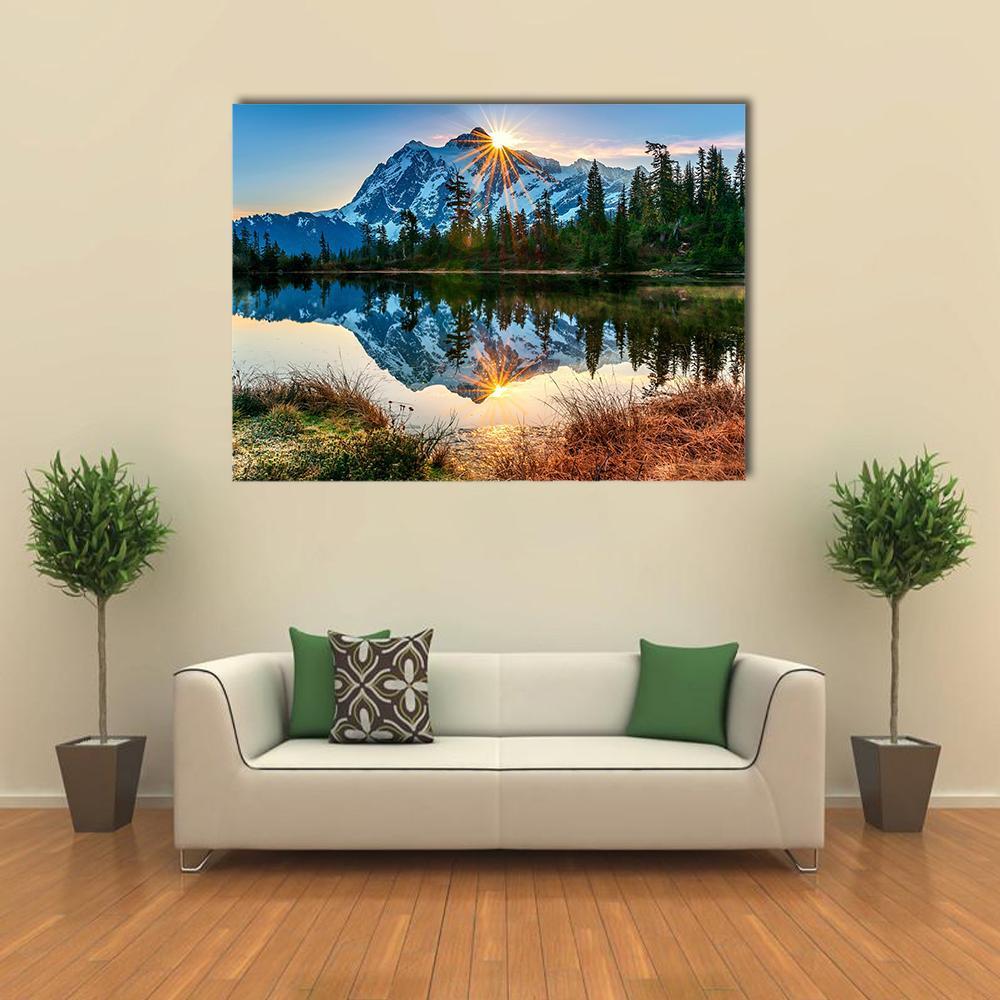 Reflection Of Mountain In Lake Canvas Wall Art-3 Horizontal-Gallery Wrap-37" x 24"-Tiaracle