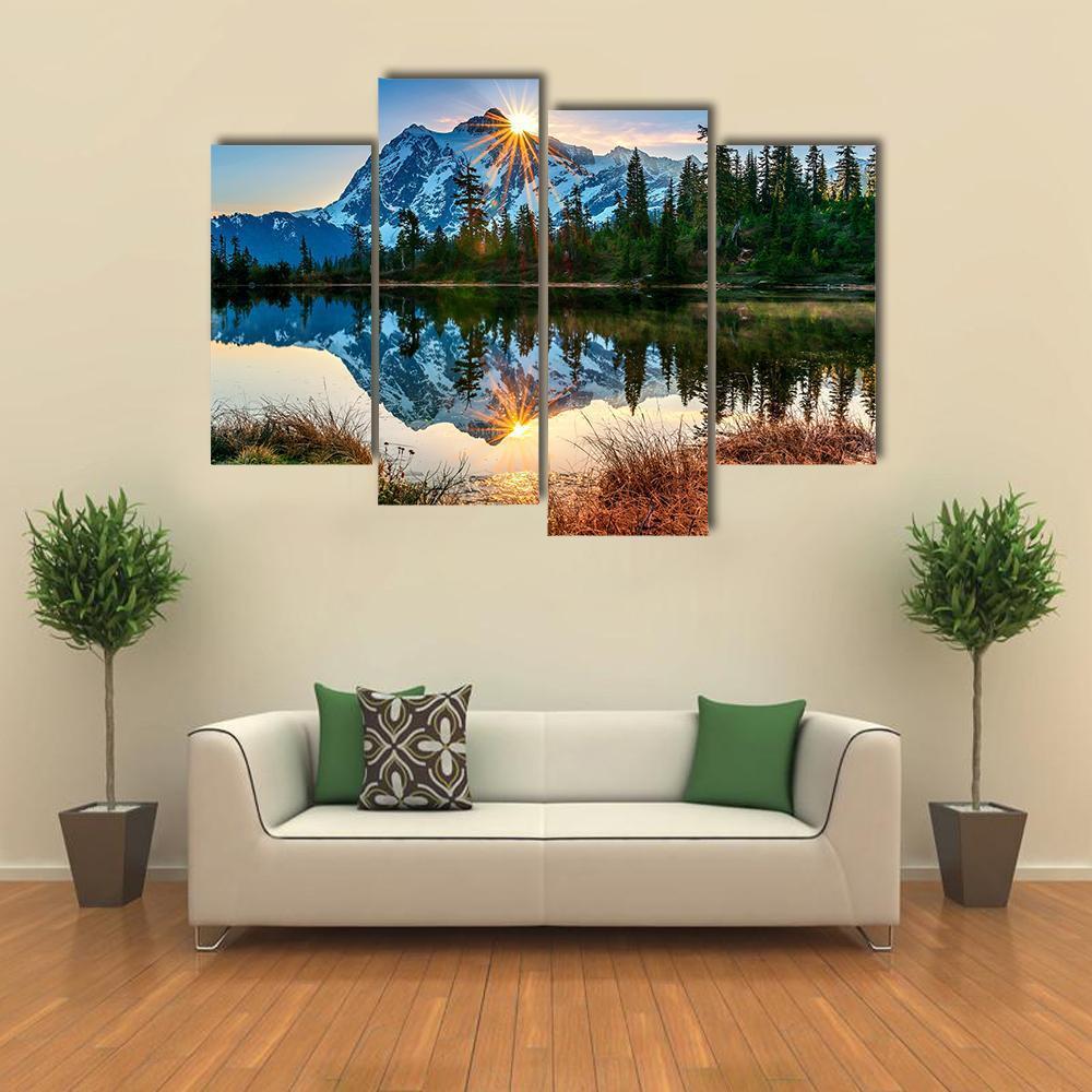 Reflection Of Mountain In Lake Canvas Wall Art-4 Pop-Gallery Wrap-50" x 32"-Tiaracle