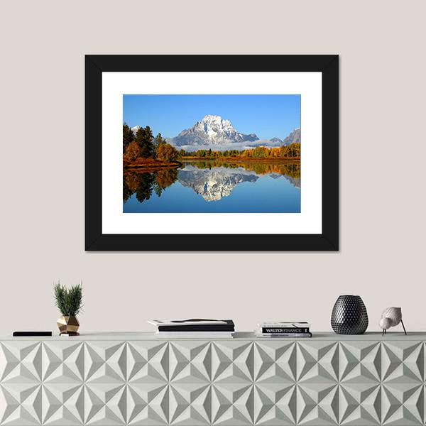 Reflection Of Mountain Range In Lake Canvas Wall Art-1 Piece-Framed Print-20" x 16"-Tiaracle