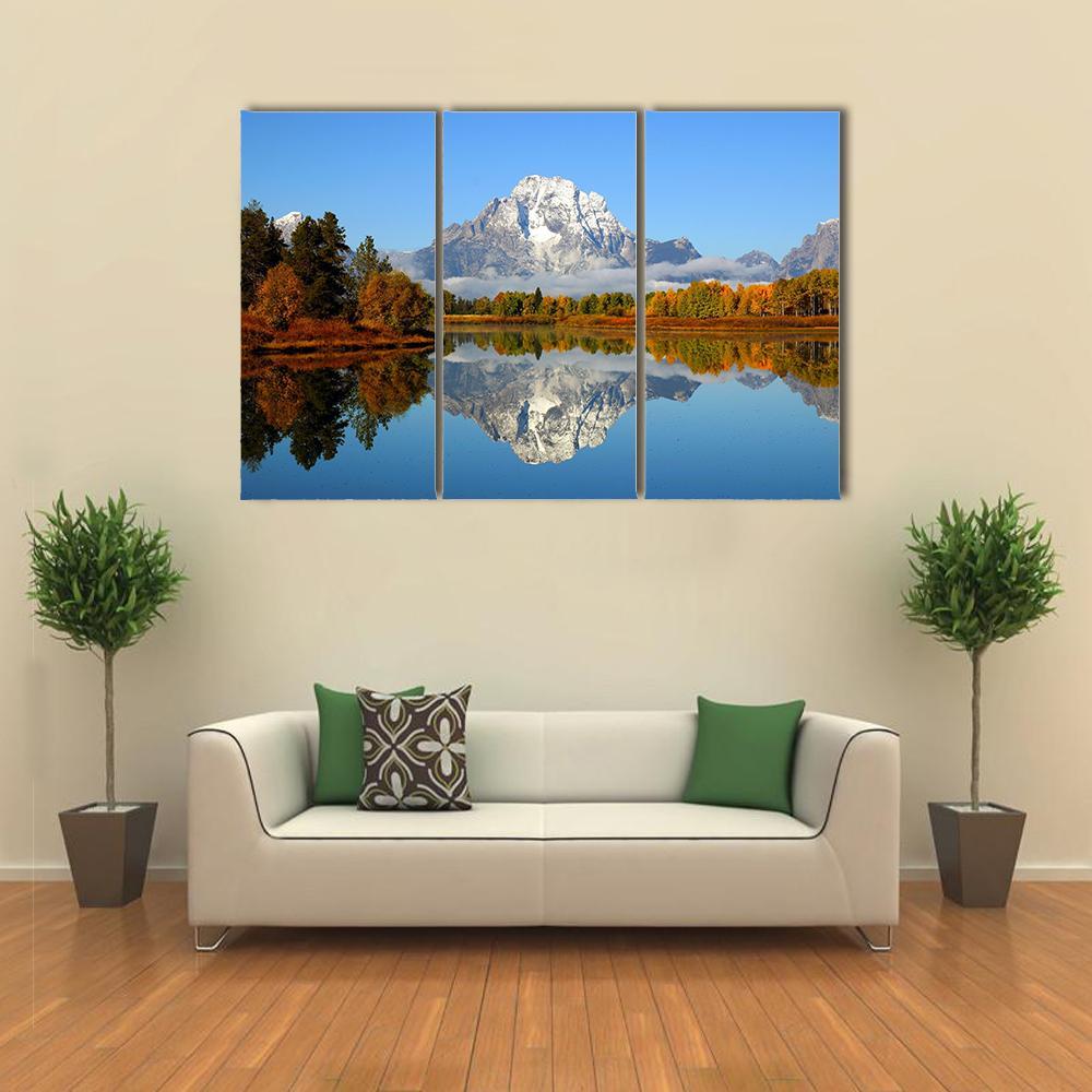 Reflection Of Mountain Range In Lake Canvas Wall Art-4 Pop-Gallery Wrap-50" x 32"-Tiaracle