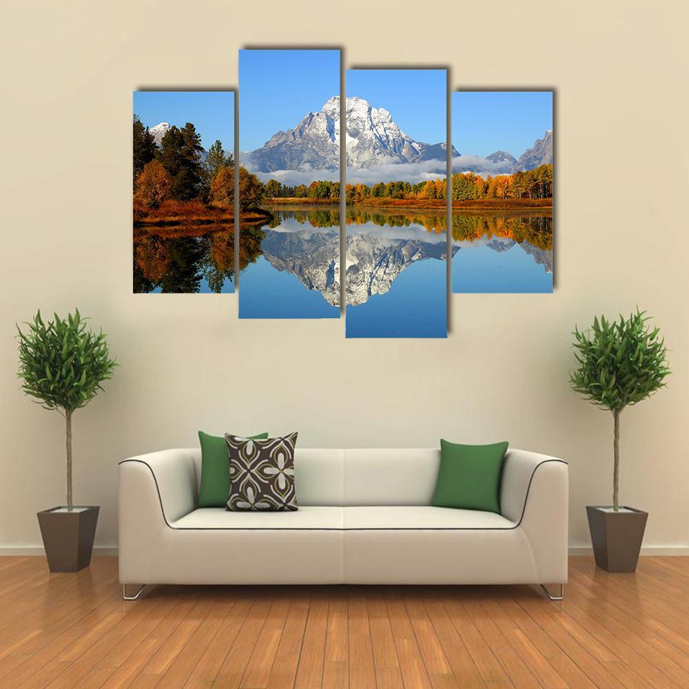 Reflection Of Mountain Range In Lake Canvas Wall Art-4 Pop-Gallery Wrap-50" x 32"-Tiaracle