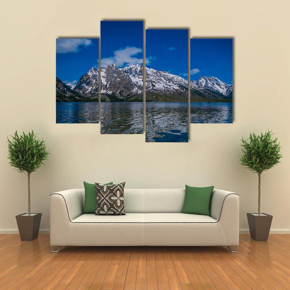 Reflection Of Mountains On Jackson Lake Canvas Wall Art-4 Pop-Gallery Wrap-50" x 32"-Tiaracle