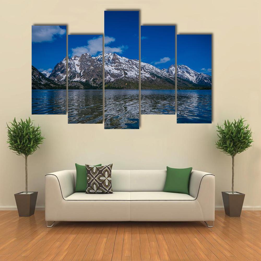 Reflection Of Mountains On Jackson Lake Canvas Wall Art-5 Pop-Gallery Wrap-47" x 32"-Tiaracle