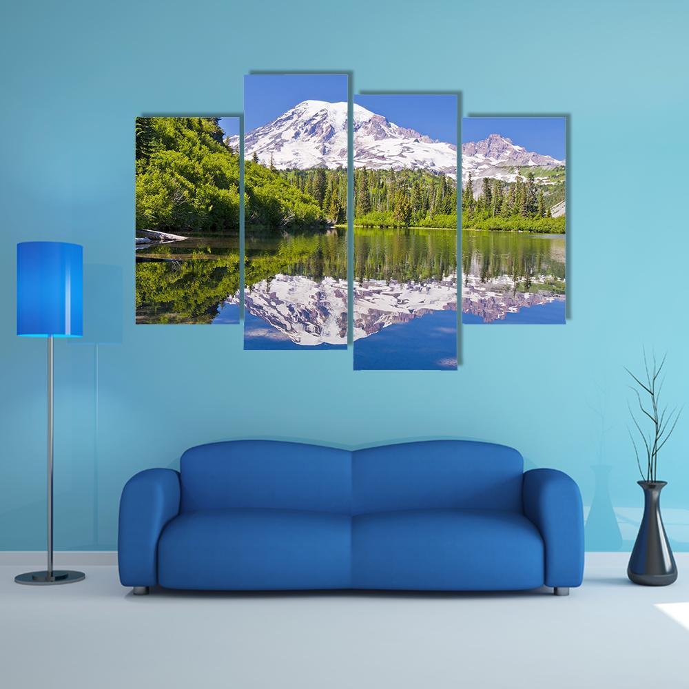 Reflection Of Mt Rainier From Bench Lake Canvas Wall Art-4 Pop-Gallery Wrap-50" x 32"-Tiaracle