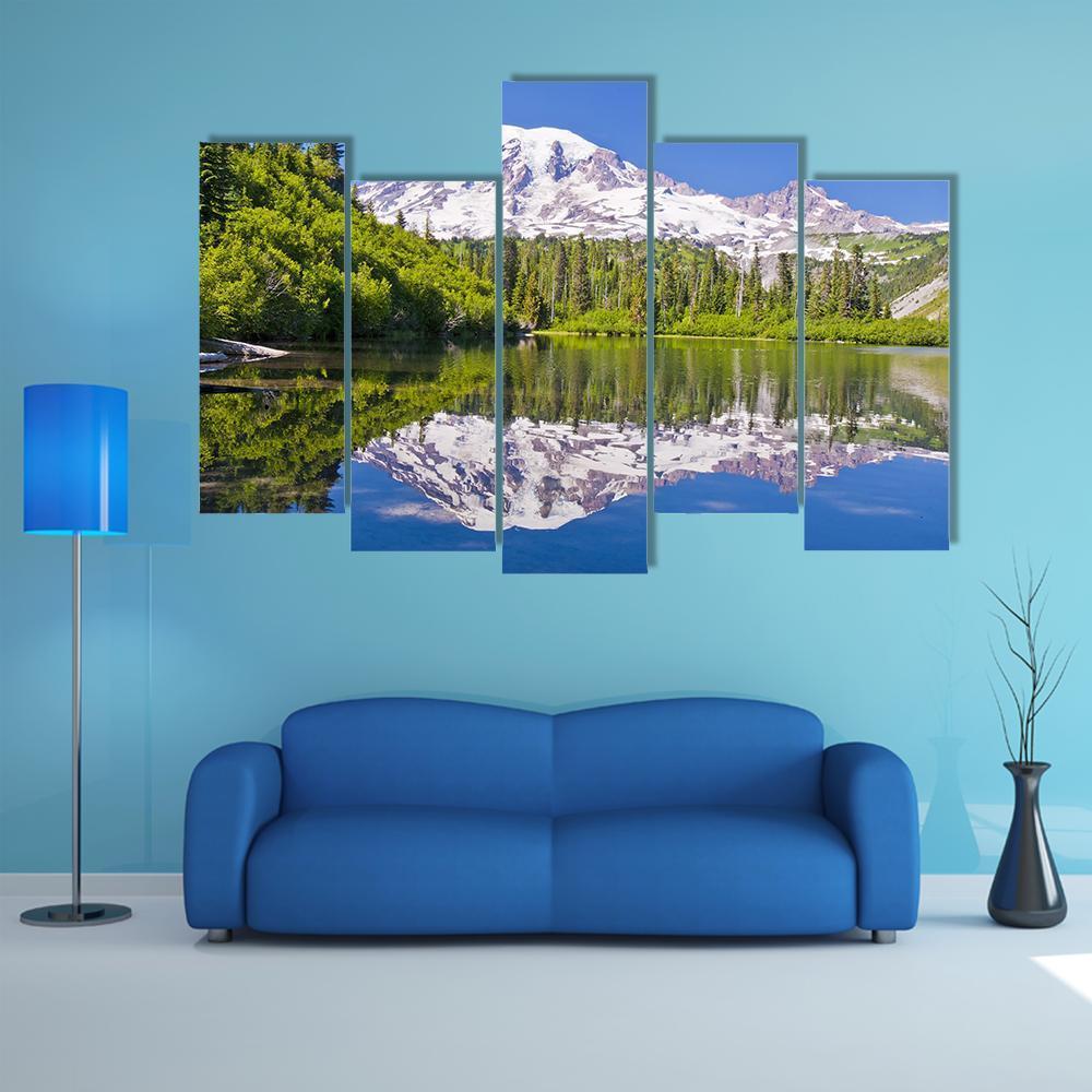 Reflection Of Mt Rainier From Bench Lake Canvas Wall Art-5 Pop-Gallery Wrap-47" x 32"-Tiaracle
