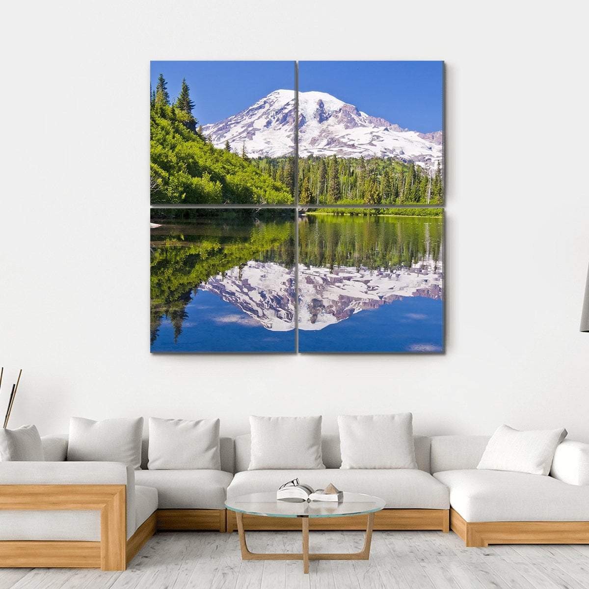 Reflection Of Mt Rainier From Bench Lake Canvas Wall Art-4 Square-Gallery Wrap-17" x 17"-Tiaracle