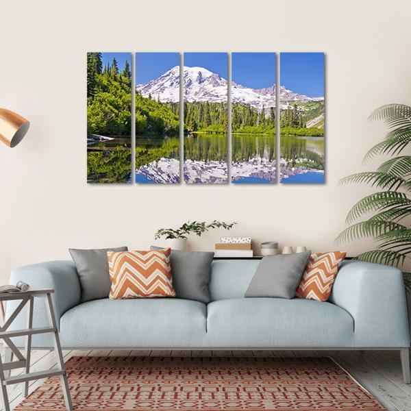 Reflection Of Mt Rainier From Bench Lake Canvas Wall Art-5 Horizontal-Gallery Wrap-22" x 12"-Tiaracle