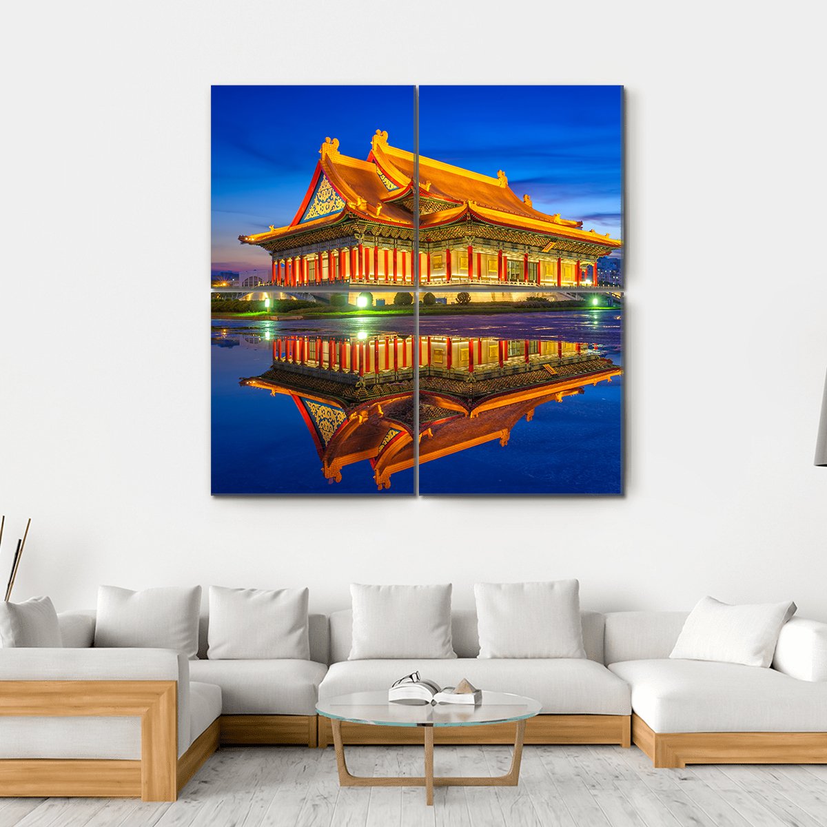 Reflection Of National Theater Hall In Taipei Canvas Wall Art-4 Square-Gallery Wrap-17" x 17"-Tiaracle