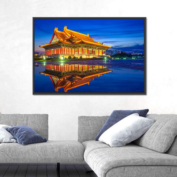 Reflection Of National Theater Hall In Taipei Canvas Wall Art-3 Horizontal-Gallery Wrap-25" x 16"-Tiaracle