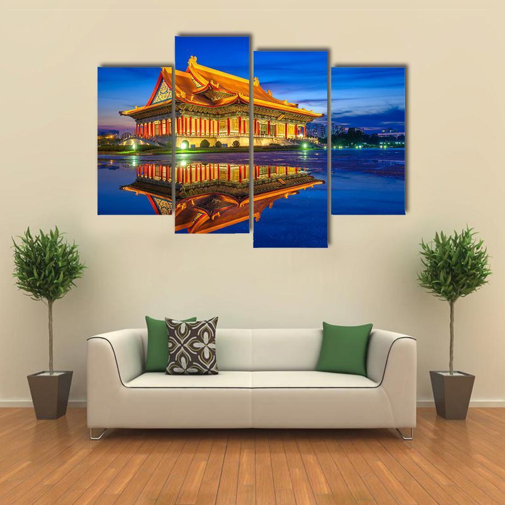 Reflection Of National Theater Hall In Taipei Canvas Wall Art-4 Pop-Gallery Wrap-50" x 32"-Tiaracle