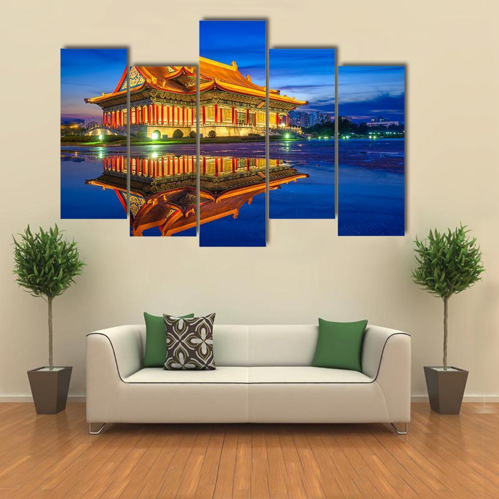 Reflection Of National Theater Hall In Taipei Canvas Wall Art-5 Pop-Gallery Wrap-47" x 32"-Tiaracle