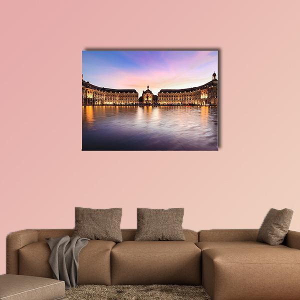 Reflection Of Place De La Bourse In Bordeaux Canvas Wall Art-1 Piece-Gallery Wrap-48" x 32"-Tiaracle
