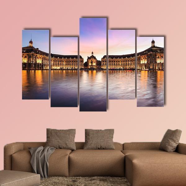 Reflection Of Place De La Bourse In Bordeaux Canvas Wall Art-5 Pop-Gallery Wrap-47" x 32"-Tiaracle