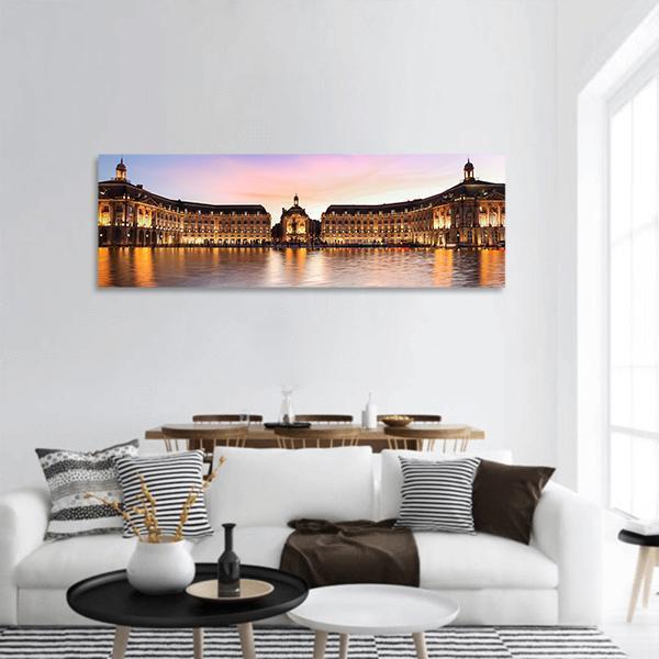 Reflection Of Place De La Bourse In Bordeaux Panoramic Canvas Wall Art-3 Piece-25" x 08"-Tiaracle