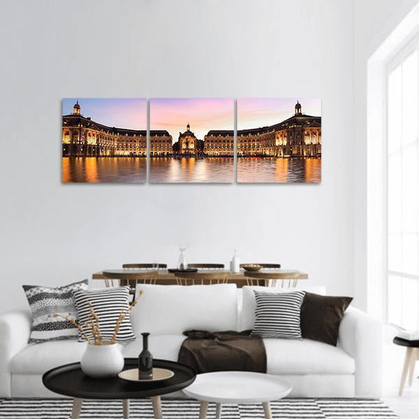 Reflection Of Place De La Bourse In Bordeaux Panoramic Canvas Wall Art-3 Piece-25" x 08"-Tiaracle