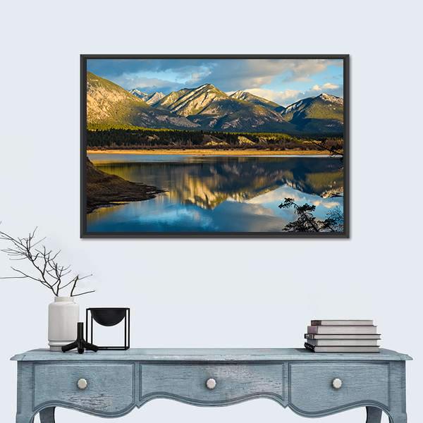 Reflection Of Rocky Mountains In Lake Canvas Wall Art-1 Piece-Floating Frame-24" x 16"-Tiaracle