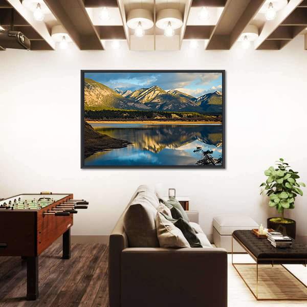 Reflection Of Rocky Mountains In Lake Canvas Wall Art-3 Horizontal-Gallery Wrap-25" x 16"-Tiaracle