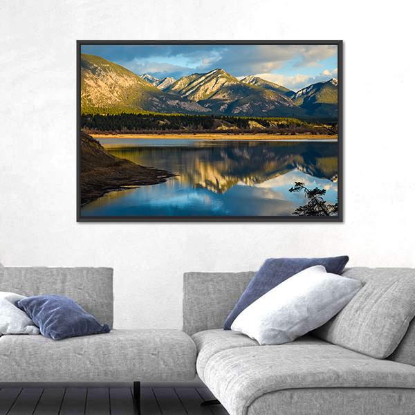 Reflection Of Rocky Mountains In Lake Canvas Wall Art-3 Horizontal-Gallery Wrap-25" x 16"-Tiaracle