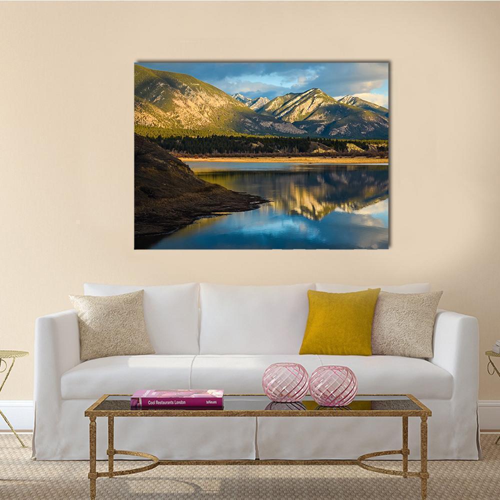 Reflection Of Rocky Mountains In Lake Canvas Wall Art-1 Piece-Gallery Wrap-48" x 32"-Tiaracle