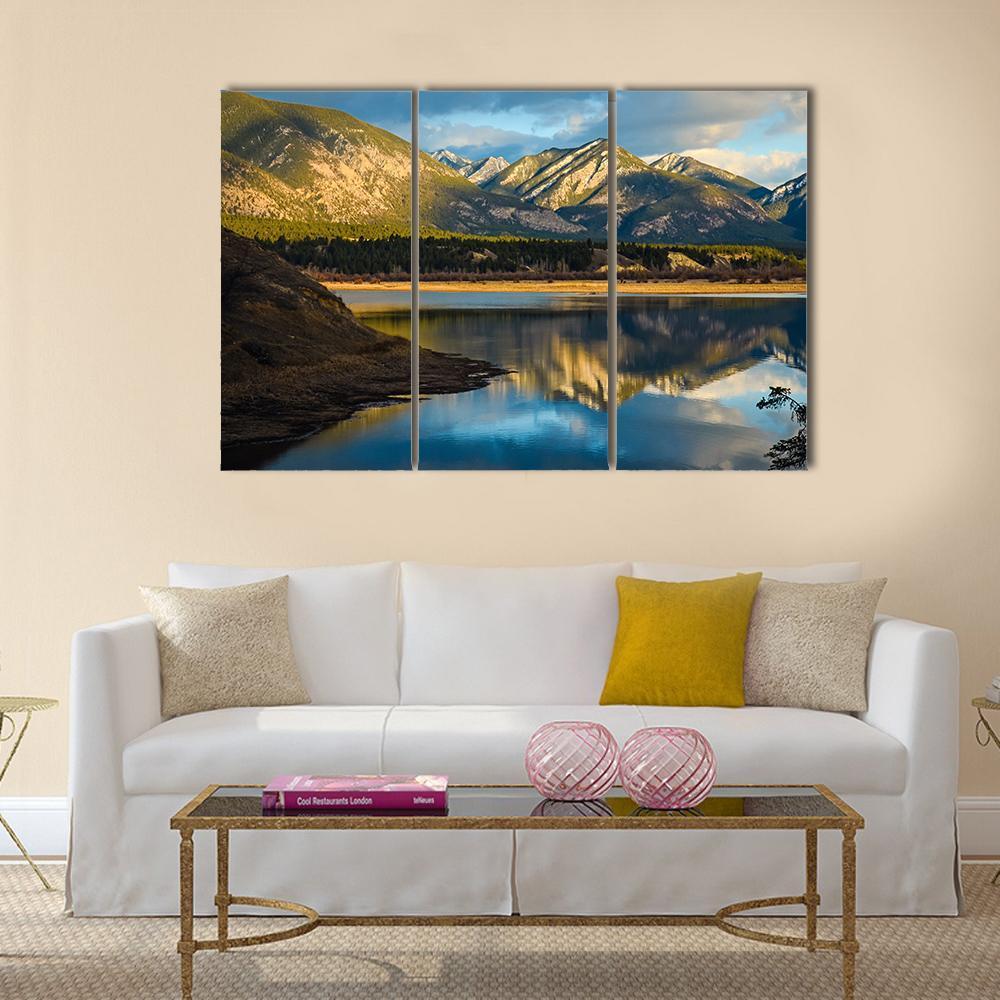 Reflection Of Rocky Mountains In Lake Canvas Wall Art-4 Pop-Gallery Wrap-50" x 32"-Tiaracle