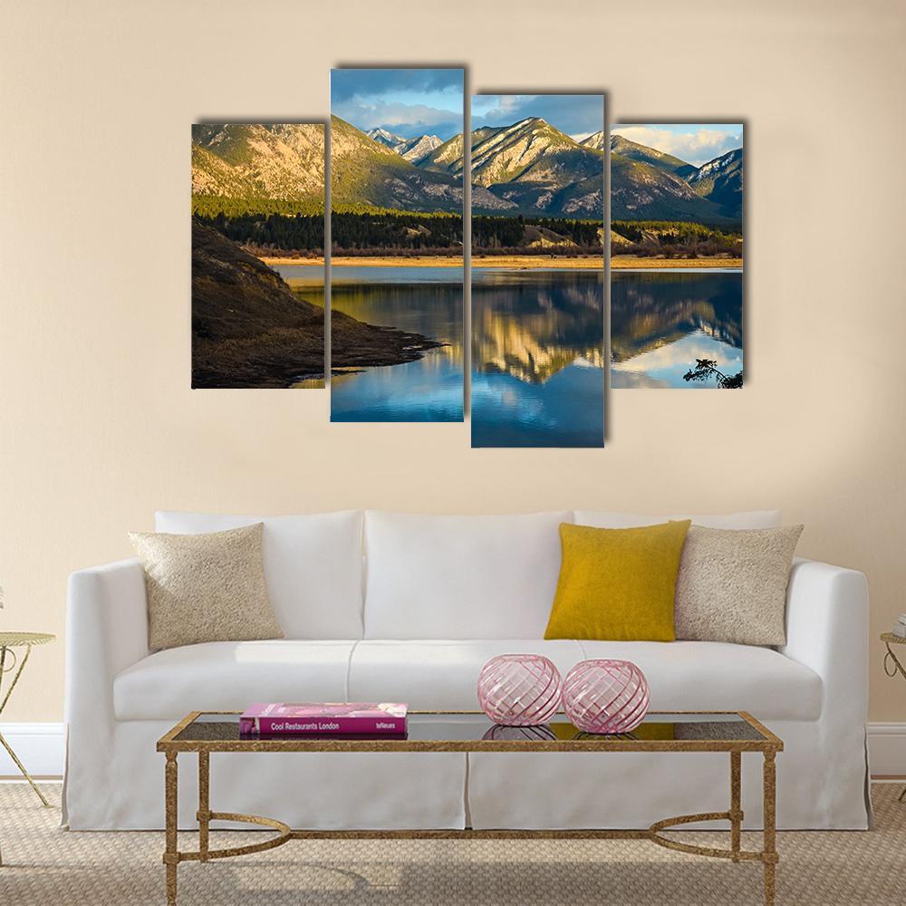 Reflection Of Rocky Mountains In Lake Canvas Wall Art-4 Pop-Gallery Wrap-50" x 32"-Tiaracle