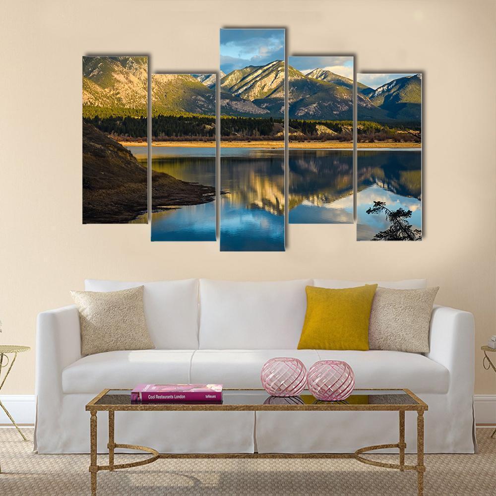 Reflection Of Rocky Mountains In Lake Canvas Wall Art-5 Pop-Gallery Wrap-47" x 32"-Tiaracle