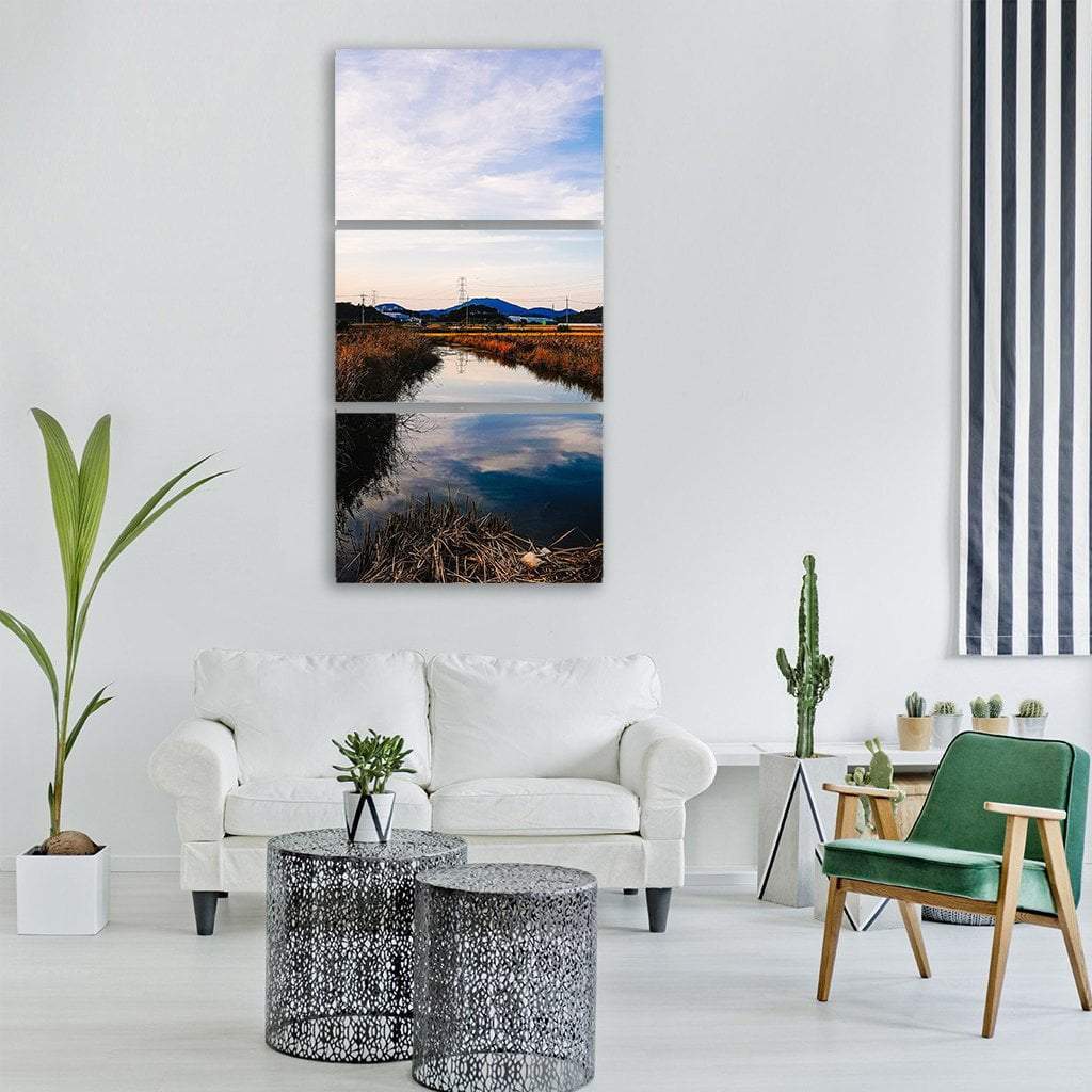 Clouds Reflection In Lake Vertical Canvas Wall Art-3 Vertical-Gallery Wrap-12" x 25"-Tiaracle