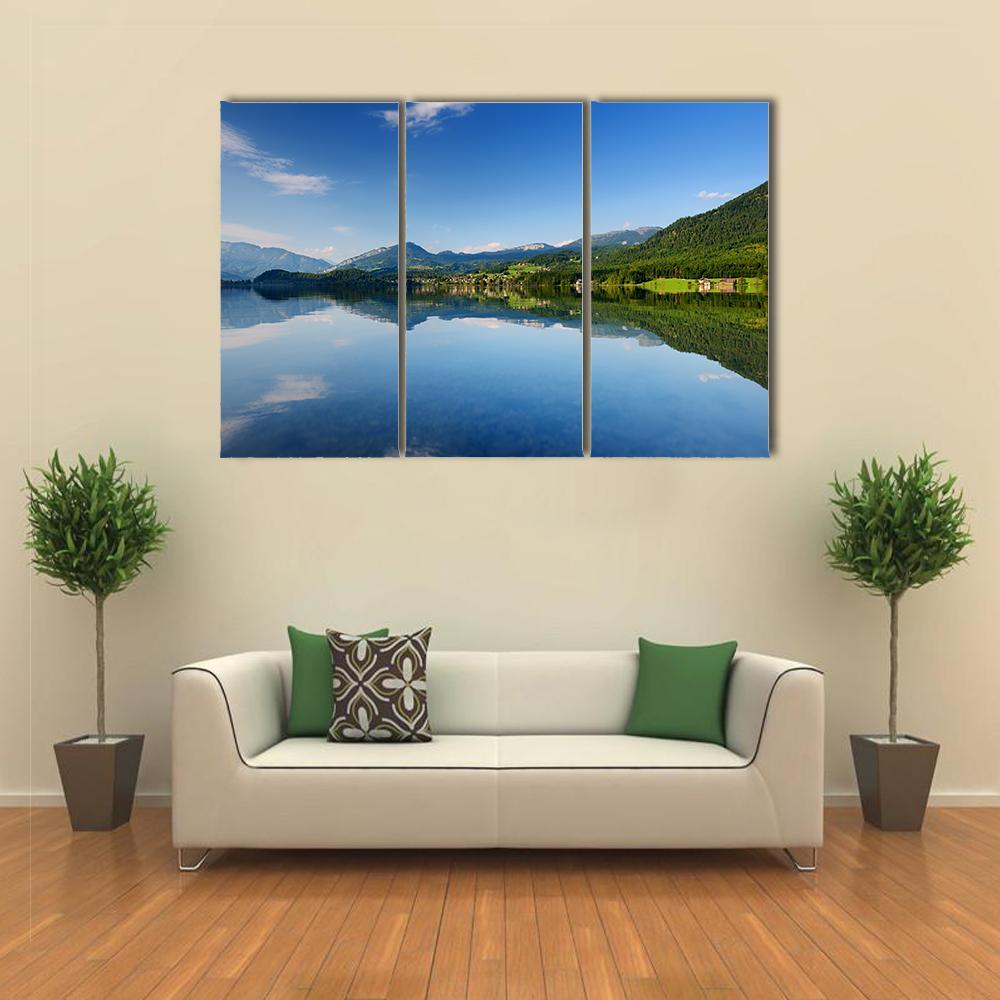 Reflections In Calm Waters Of Hallstatt Lake Canvas Wall Art-3 Horizontal-Gallery Wrap-37" x 24"-Tiaracle