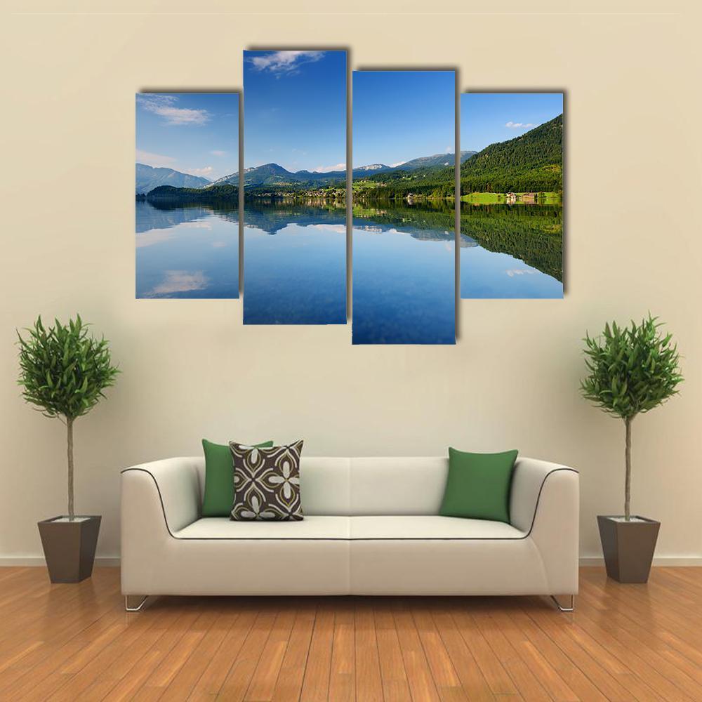 Reflections In Calm Waters Of Hallstatt Lake Canvas Wall Art-4 Pop-Gallery Wrap-50" x 32"-Tiaracle