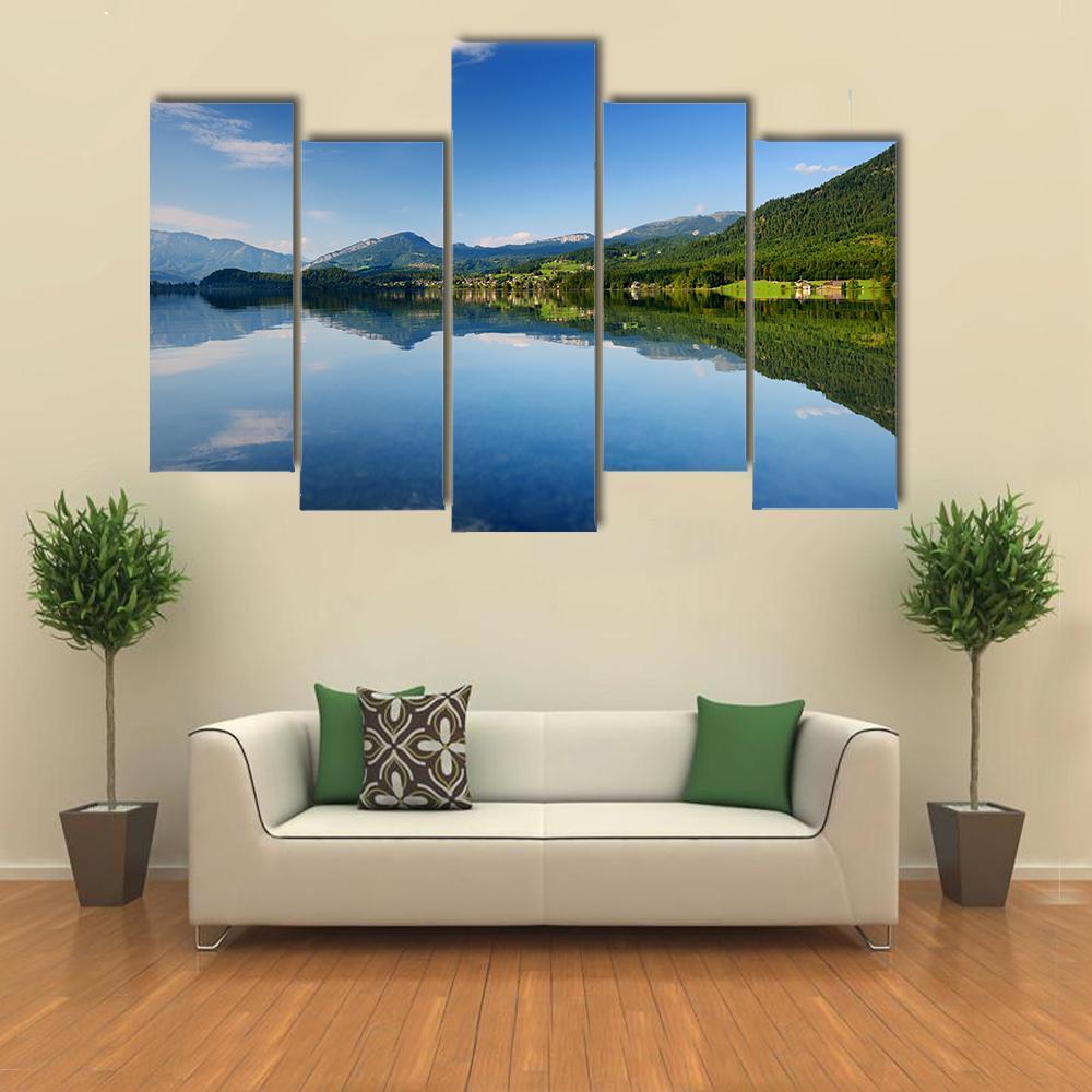 Reflections In Calm Waters Of Hallstatt Lake Canvas Wall Art-5 Pop-Gallery Wrap-47" x 32"-Tiaracle