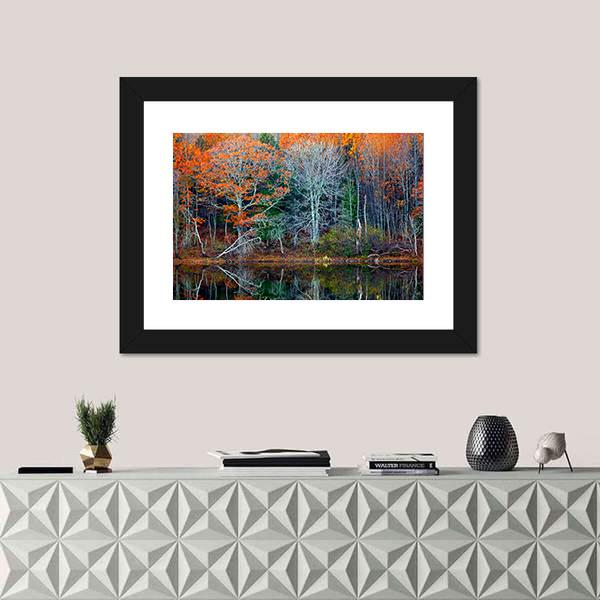 Reflections Of Trees In Water Canvas Wall Art-1 Piece-Framed Print-20" x 16"-Tiaracle