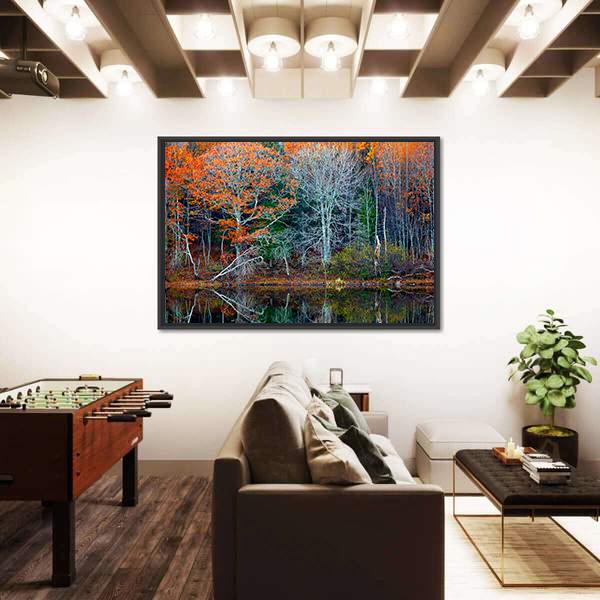 Reflections Of Trees In Water Canvas Wall Art-3 Horizontal-Gallery Wrap-25" x 16"-Tiaracle