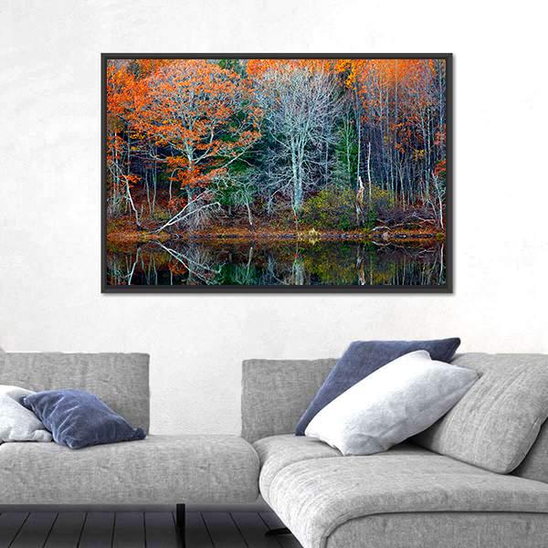 Reflections Of Trees In Water Canvas Wall Art-3 Horizontal-Gallery Wrap-25" x 16"-Tiaracle