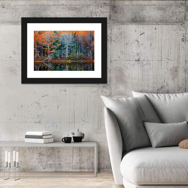 Reflections Of Trees In Water Canvas Wall Art-3 Horizontal-Gallery Wrap-25" x 16"-Tiaracle