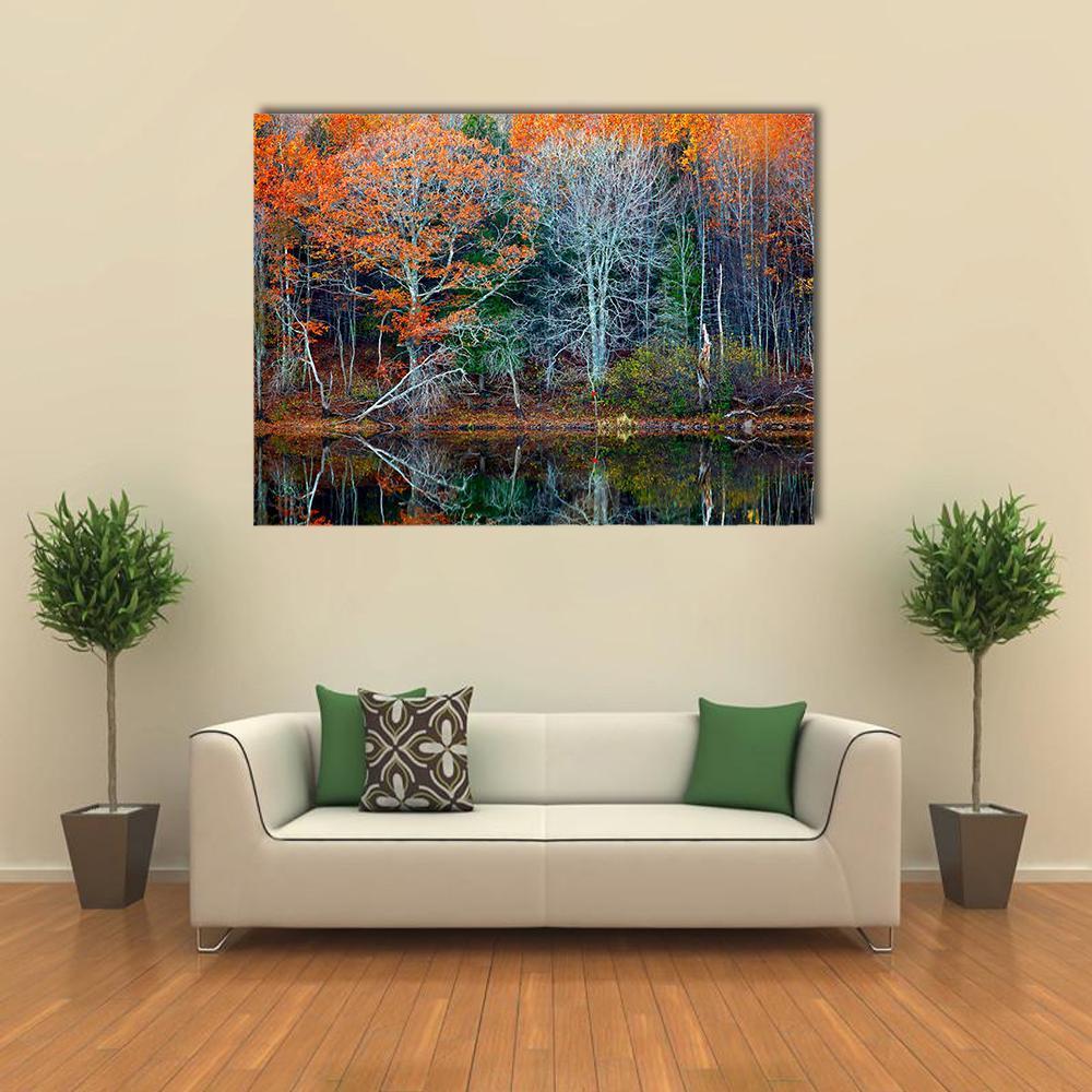 Reflections Of Trees In Water Canvas Wall Art-1 Piece-Gallery Wrap-48" x 32"-Tiaracle