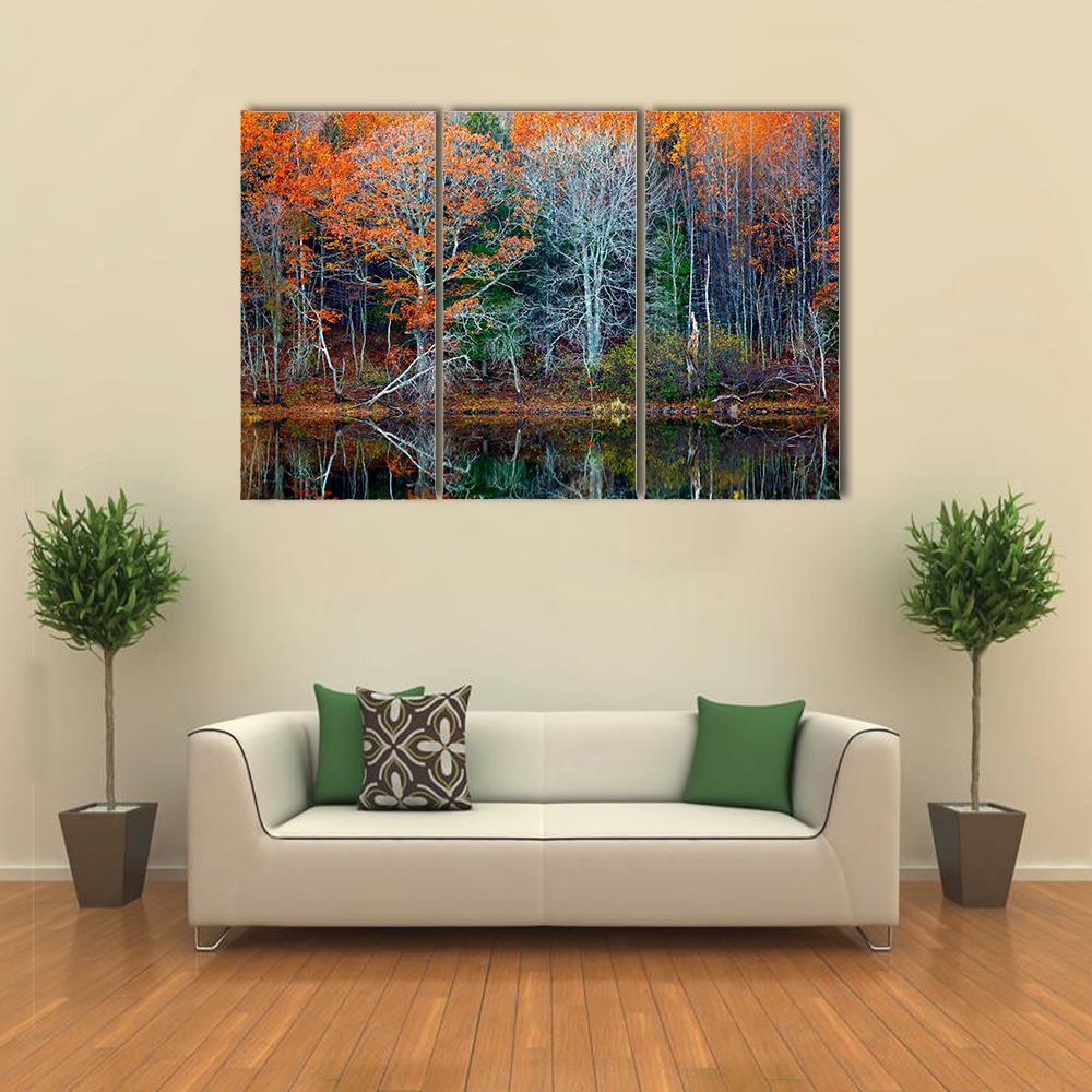 Reflections Of Trees In Water Canvas Wall Art-5 Star-Gallery Wrap-62" x 32"-Tiaracle