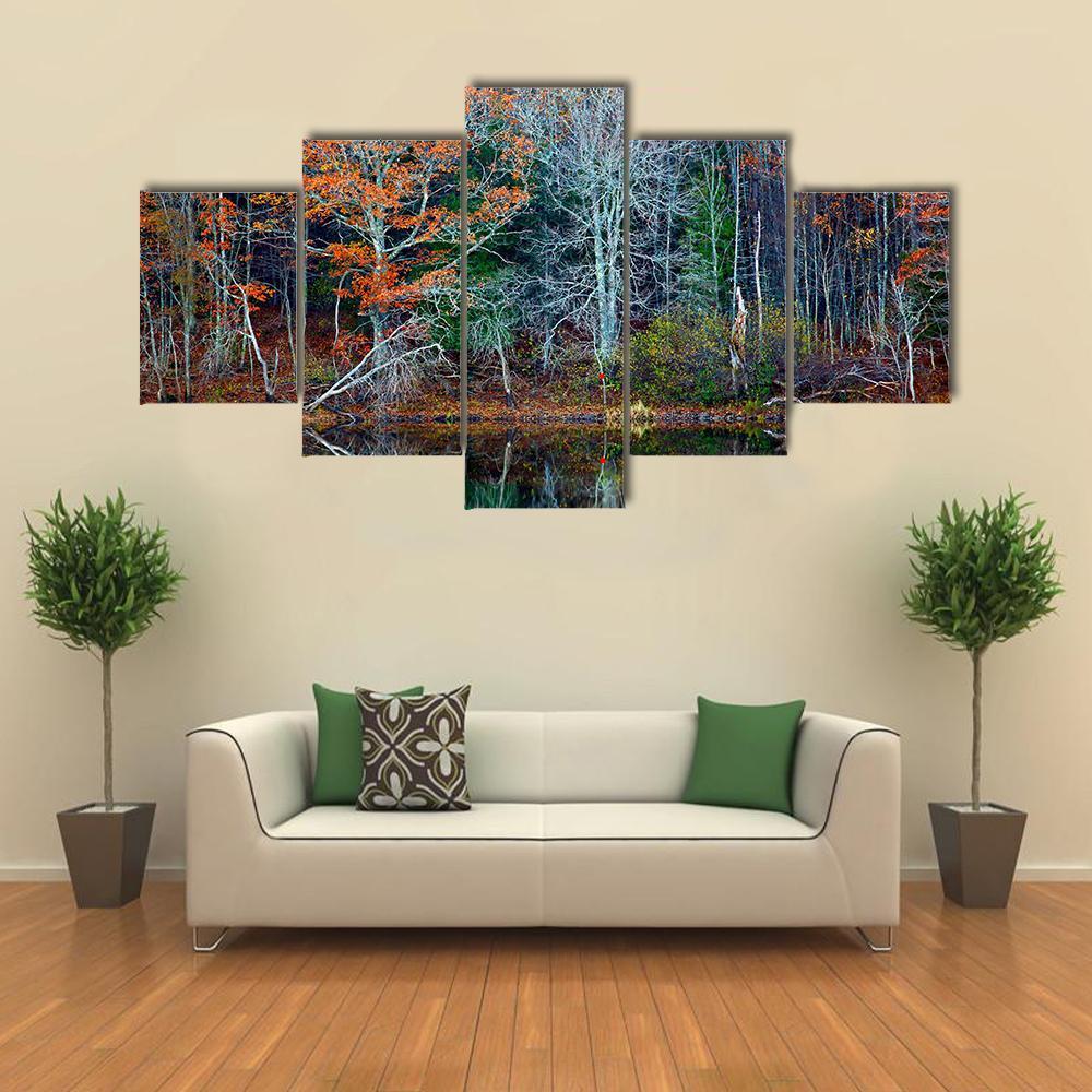 Reflections Of Trees In Water Canvas Wall Art-5 Star-Gallery Wrap-62" x 32"-Tiaracle