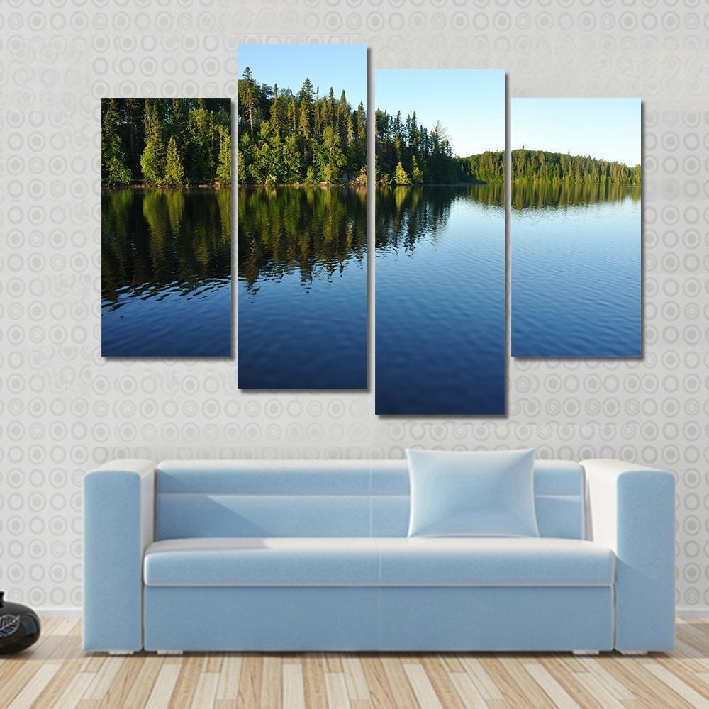 Reflections On The Coniferous Forest On A Wilderness Lake Canvas Wall Art-4 Pop-Gallery Wrap-50" x 32"-Tiaracle