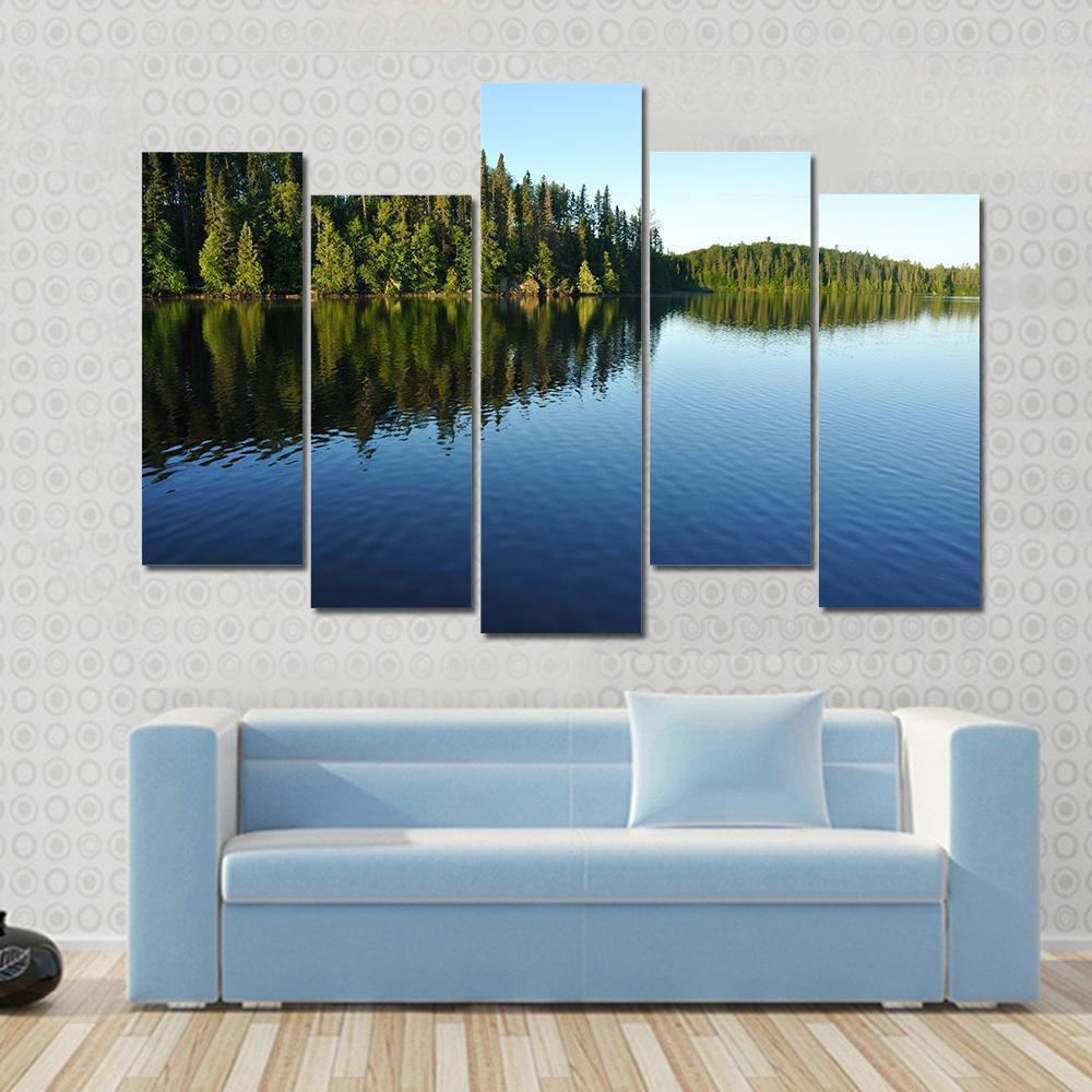 Reflections On The Coniferous Forest On A Wilderness Lake Canvas Wall Art-5 Pop-Gallery Wrap-47" x 32"-Tiaracle