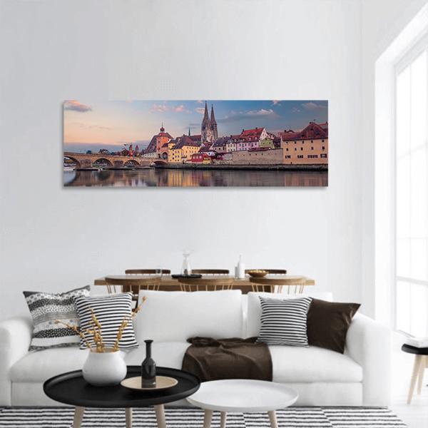 Cityscape Of Regensburg Panoramic Canvas Wall Art-3 Piece-25" x 08"-Tiaracle