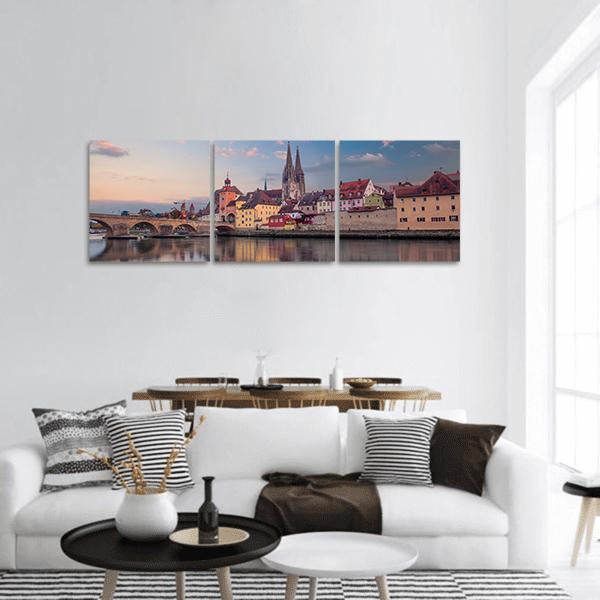 Cityscape Of Regensburg Panoramic Canvas Wall Art-3 Piece-25" x 08"-Tiaracle